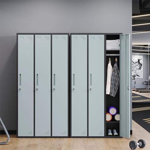 STANI Metal Lockers with Shelves and Lock, 71" Tall Steel Storage Cabinet (Black Grey, 3 Doors)
