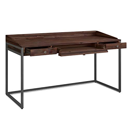 SIMPLIHOME Ralston SOLID WOOD and Metal Modern Industrial 60 inch Wide Home Office Desk, Writing Table, Workstation, Study Table Furniture in Distressed Charcoal Brown with 2 Drawerss