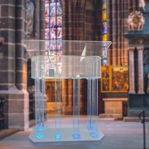 VLOJELRY Acrylic Church Pulpit Podium with Wheels