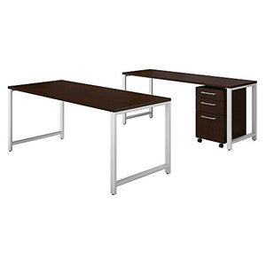 Bush Business Furniture 400 Series 72W x 30D Table Desk with Credenza and 3 Drawer Mobile File Cabinet in Mocha Cherry