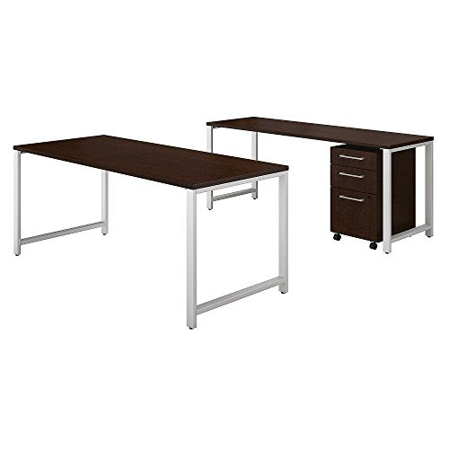 Bush Business Furniture 400 Series 72W x 30D Table Desk with Credenza and 3 Drawer Mobile File Cabinet in Mocha Cherry