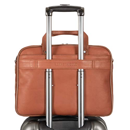 Kenneth Cole Reaction Resolute Men's Briefcase Full-Grain Colombian Leather 16" Laptop Portfolio Messenger Bag, Cognac, One Size