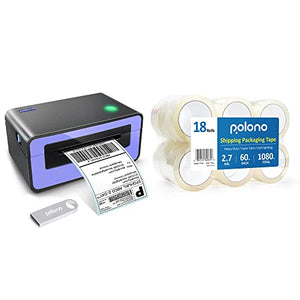 POLONO Label Printer - 150mm/s 4x6 Thermal Label Printer, POLONO Packing Tape, 2.7 mil, 1.88" x 60 Yards, Total 1080Y, 3" Core, 18 Rolls, Compatible with Amazon, Ebay, Etsy, Shopify and FedEx