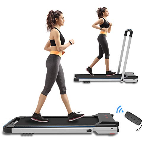 CIIHI C Portable Treadmill for Small Spaces Foldable Under Desk Compact for Home Office Apartment Electric Walking Machine with Safety Key Remote Control and 2 Wheels