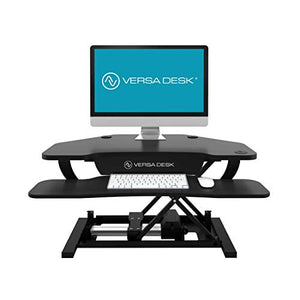 VersaDesk USA Manufactured | Power Pro Corner - 36" Electric Height-Adjustable Standing Desk Riser | Sit to Stand Desktop with Keyboard and Mouse Tray + USB Charging Port | All Black