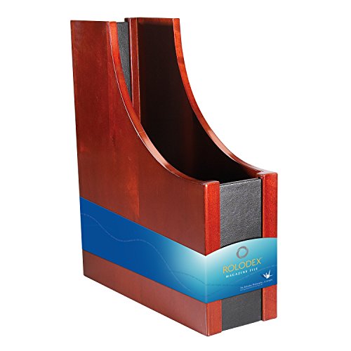Rolodex Wood and Faux Leather Magazine File, Mahogany and Black (81768)