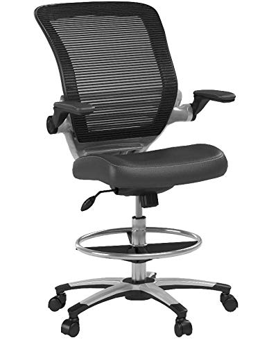 Modway Edge Drafting Chair - Reception Desk Chair - Flip-Up Arm Drafting Chair in Black