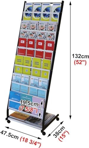 TIST Large Brochure Rack with Rollers, Black Metal Magazine Rack