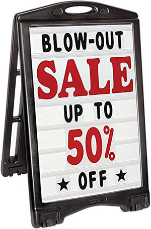 Accent Printing & Signs A-Plus Deluxe Message Board Sign 27*48inch| Large Rolling Double-Sided A-Frame Sidewalk Sign with Letters & Numbers | Outdoor Folding Sandwich Board White