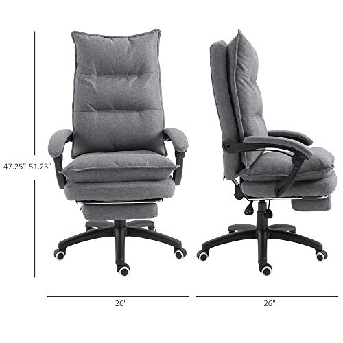 Vinsetto 360° Swivel Home Office Chair Adjustable Height Linen Style Fabric Recliner with Retractable Footrest and Double Padding, Grey