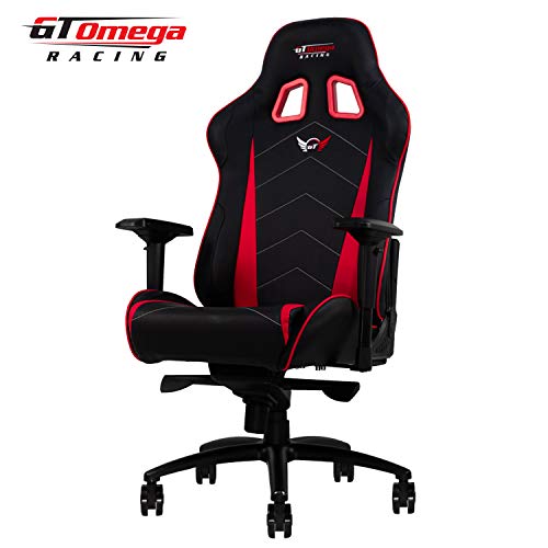 GT OMEGA PRO XL Racing Gaming Chair with Lumbar Support - Ergonomic PVC Leather Office Chair with 4D Adjustable Armrest & Recliner - Esport Seat for Ultimate Gaming Experience - Black Next Red