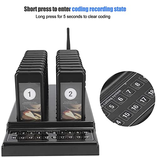 BRANBREIS Restaurant Buzzer Pager System, Wireless 20-Channel Pager with Charging Indicator