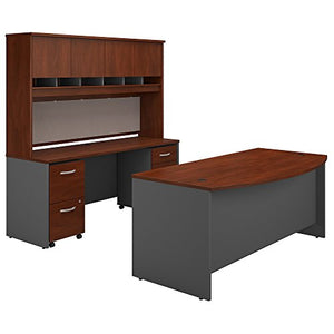 Bush Business Furniture Series C Bow Front Desk with Credenza, Hutch and Storage in Hansen Cherry