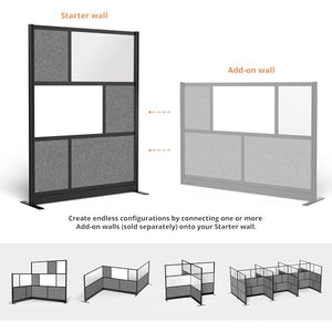 S Stand Up Desk Store Workflow Modular Wall | 53in x 70in | Room Divider with Whiteboard, Acrylic Panels, Sound Absorbent Panels | Black Frame