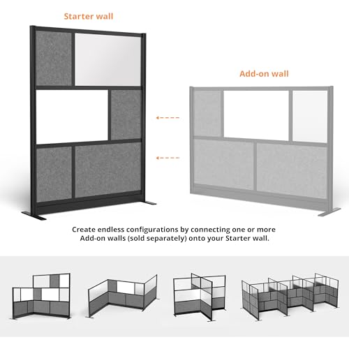 S Stand Up Desk Store Workflow Modular Wall | 53in x 70in | Room Divider with Whiteboard, Acrylic Panels, Sound Absorbent Panels | Black Frame