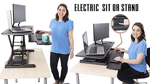 Stand Steady Flexpro Hero Power | Electric Standing Desk Converter/Desk Riser with Wireless Charging | Turns Any Desk into a Sit to Stand Up Desk | Integrated Phone/Tablet Holder (37.5 Inch/Black)