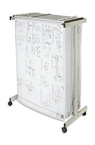 Adir Corp. Expandable Mobile Plan Center for Blueprints - Plans, Sand Beige with 12 36" File Hanging Clamps