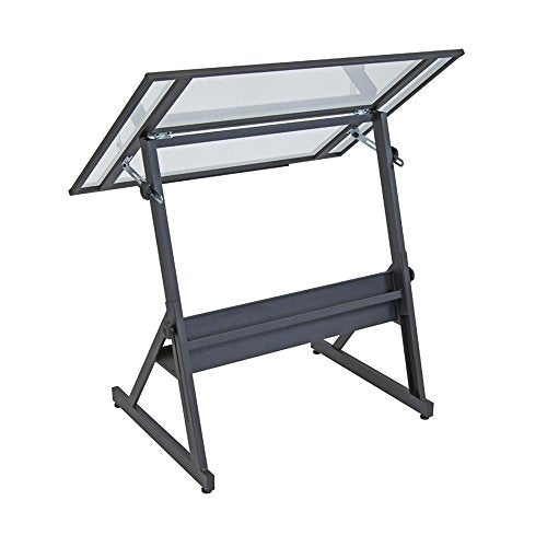 Offex Home Solano Adjustable Drafting Table Charcoal/Clear Glass