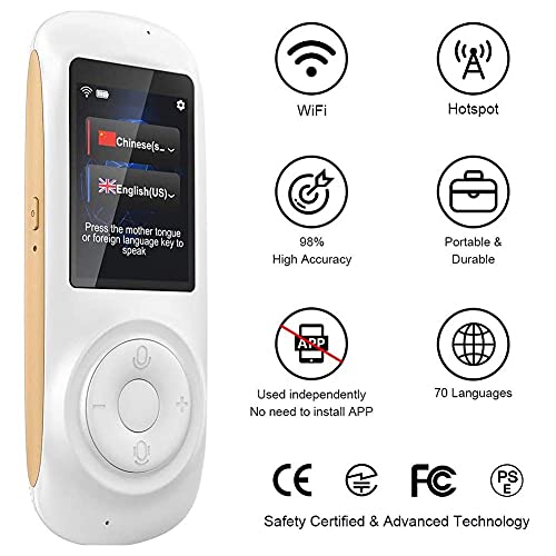 inBEKEA Portable Voice Translator, Smart Foreign Language Device, Wifi/4G Two-Way Speech/Text 2.4" Touch Screen, 70 Languages, White