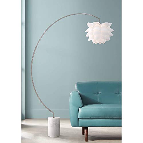 Modern Arc Floor Lamp Satin Nickel White Flower Shade for Living Room Reading Bedroom Office - Possini Euro Design