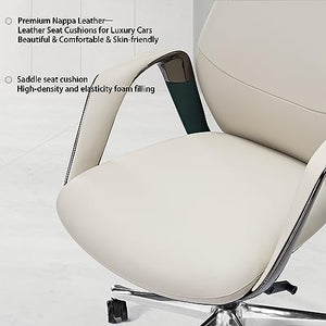 EUREKA ERGONOMIC Genuine Leather High Back Office Chair with Arms & Aluminum Base, Beige