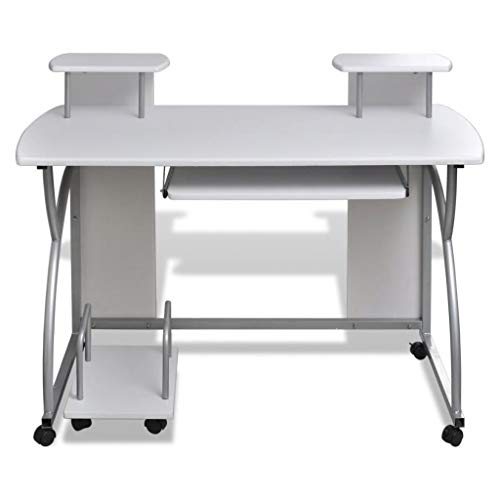 Computer Desk with Pull Out Keyboard Tray 47 inch | Modern Student Table Writing Workstation Table for Office Home | White Particle Board with Steel Frame | 47.2" x 23.6" x 35" by EstaHome