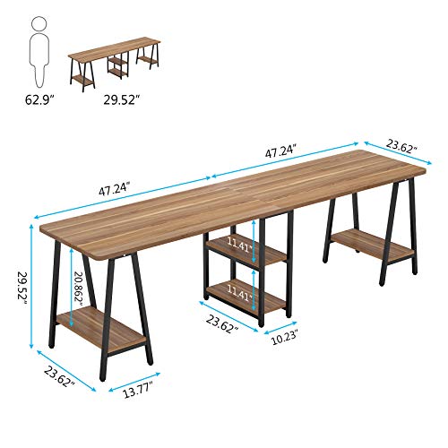 Tribesigns 94.5 Inches Computer Desk, Extra Long Two Person Desk with Storage Shelf (Retro Brown)