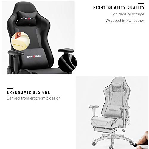 Nokaxus Office Chair Computer Gaming Chair with Massage Lumbar Support and Retractible Footrest PU Leather 90-180 Degree Adjustment of Backrest (YK-6008-BROWN S1)
