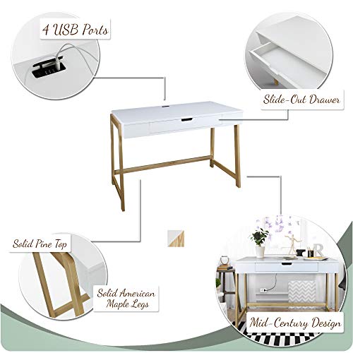 Neorustic Smart Desk with USB Ports, Solid American Maple Legs