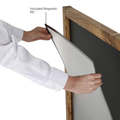 M&T Displays WindPro Wind Resistant Fir Wood Outdoor Pavement Sidewalk Sign with Magnetic Chalkboard, Durable HDPE Water Base and 2 Magnetic PET Covers (23.2x30.7, Dark Wood - Black)