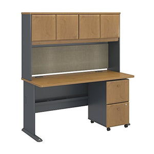 Bush Business Furniture Series A 60" by 27" Desk with Hutch and 2 Drawer Mobile Pedestal, Natural Cherry