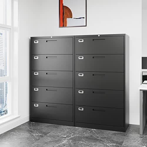 Fesbos 5 Drawers Lateral File Cabinet with Lock - Metal Steel Filing Cabinet for Home Office