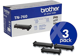 Brother Genuine TN760 3-Pack High Yield Black Toner Cartridge with Approximately 3,000 Page Yield/Cartridge