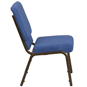 Flash Furniture 4 Pack Stacking Church Chair Blue Fabric Gold Vein Frame