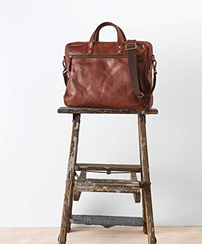 Fossil Men's Haskell Leather Double Zip Briefcase Messenger Laptop Bag, Cognac