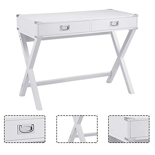 WOODEEM White Desk with Drawers, Pre-Build Drawers, Computer Desk Industrial Style, Writing Desk with Storage Modern Office Table 40"