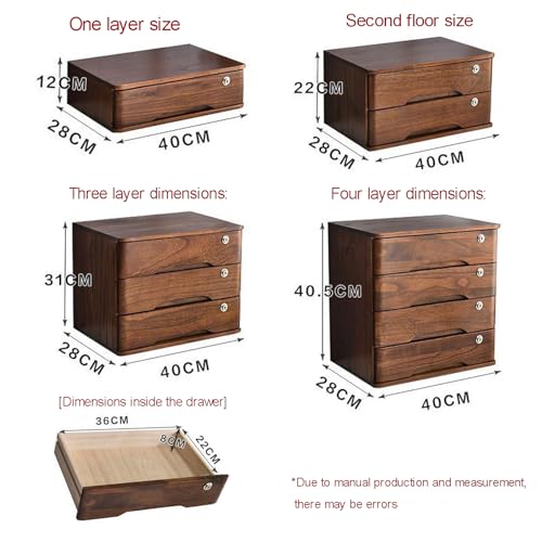 DFANCE Desktop File Cabinet Storage Box with Lockable Drawers, Solid Wood, Office Supplies Organizer (40*28*31cm, Walnut+White)