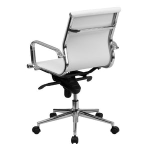 MFO Mid-Back White Ribbed Upholstered Leather Conference Chair
