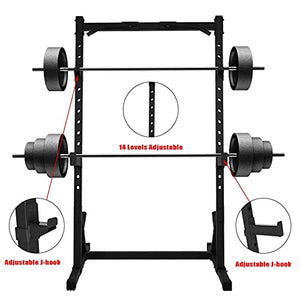 JHDOSD Squat Stand Rack Power Cage, Power Rack, Power Tower Pull Up Bar, 14-Step Height-Adjustable, Strength Training Exercise Equipment for Home Gym