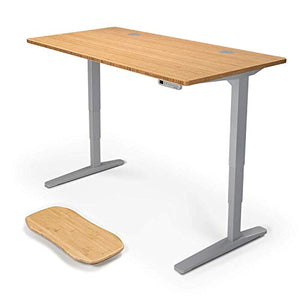 UPLIFT Desk - V2 Bamboo Desktop Standing Desk, Height Adjustable Frame (Gray), Adv. Memory Keypad & Wire Grommets (Gray), Bamboo Rocker-X Board (42" x 30")