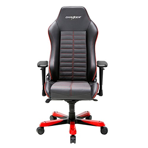 DXRacer Iron Series DOH/IS188/NR Full Grain Leather Racing Bucket Seat Office Chair Gaming Chair Ergonomic Computer Chair eSports Desk Chair Executive Chair with Free Cushions (Black/Red)