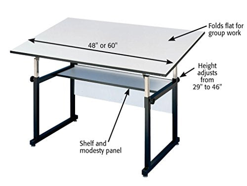 Alvin WM48 3 XB Workmaster Table, Black Base White Top 36 inches x 48 inches
