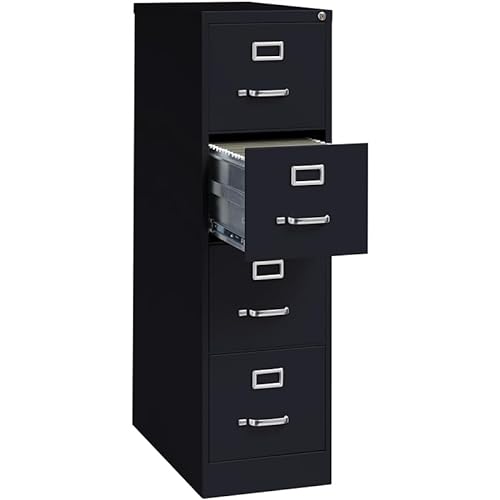 Pemberly Row 4 Drawer 26.5" Deep Letter File Cabinet in Black - Fully Assembled