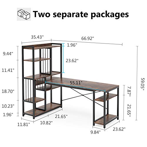 Tribesigns 67 Inches Large Computer Desk with Storage Shelves, Office Desk Writing Table Workstation with Hutch Bookshelf, L Shaped Desk for Home Office,Rustic