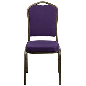 LIVING TRENDS Marvelius Crown Back Stacking Banquet Chair - Purple Fabric/Gold Vein Frame, 10 Pack