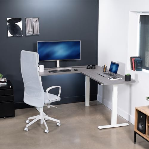VIVO Electric Height Adjustable L-Shaped Corner Stand Up Desk - White Frame - 3E Series