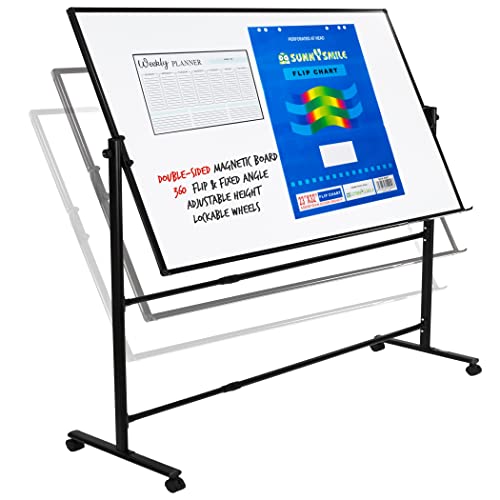 CORAV Mobile Whiteboard 70x36" - Rolling Dry Erase Board with White 360° Flippable, Double Sided Surface - Magnetic Whiteboard with Lockable Wheels - Height-Adjustable Classroom & Office Supplies