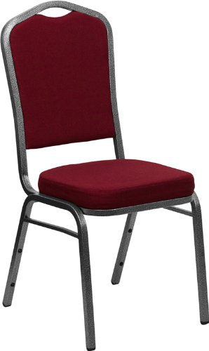LIVING TRENDS Marvelius Crown Back Banquet Chair 10-Pack - Burgundy Fabric/Silver Vein Frame