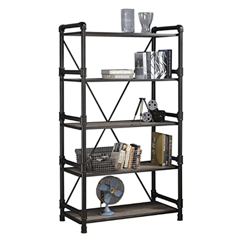 5-Tier Wooden Bookshelf 72” Tall Open Bookcase Organizer Oak