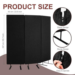 Pangda Privacy Divider Freestanding Acoustic Panel 72 x 66 Inch - Black